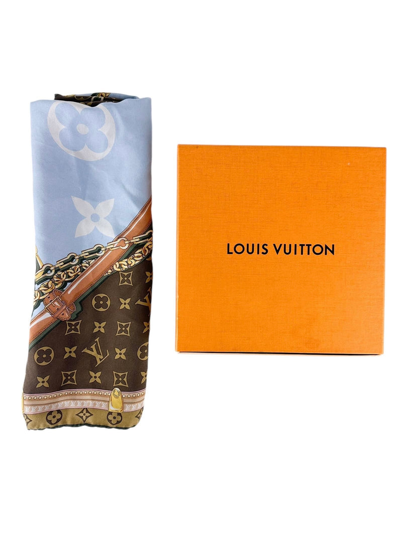 Louis Vuitton Brown and Blue Silk Square Scarf