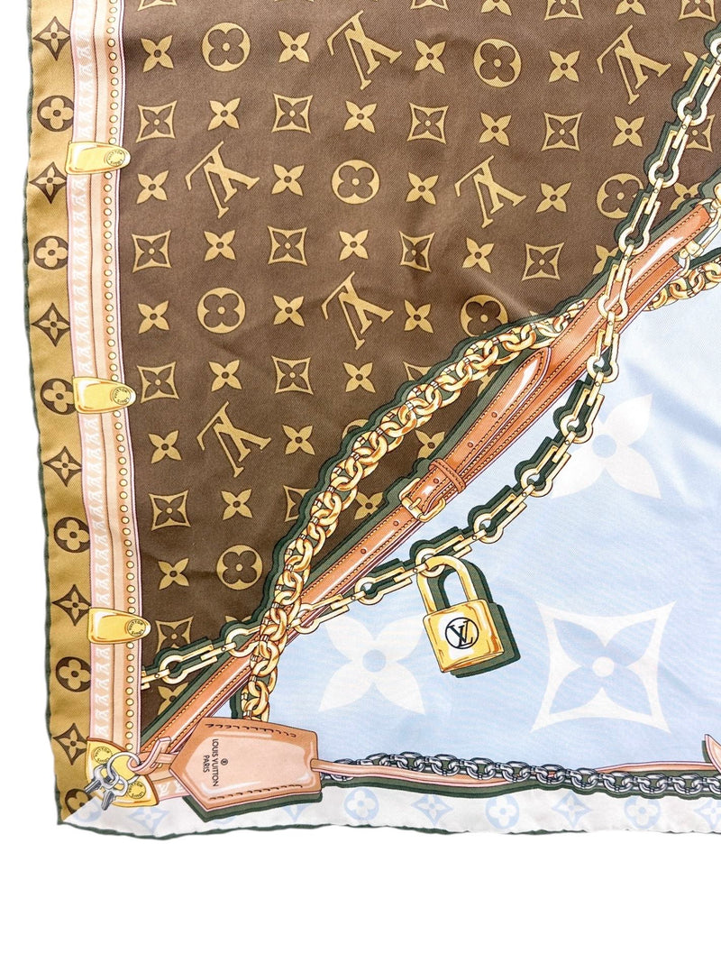 Louis Vuitton Brown and Blue Silk Square Scarf