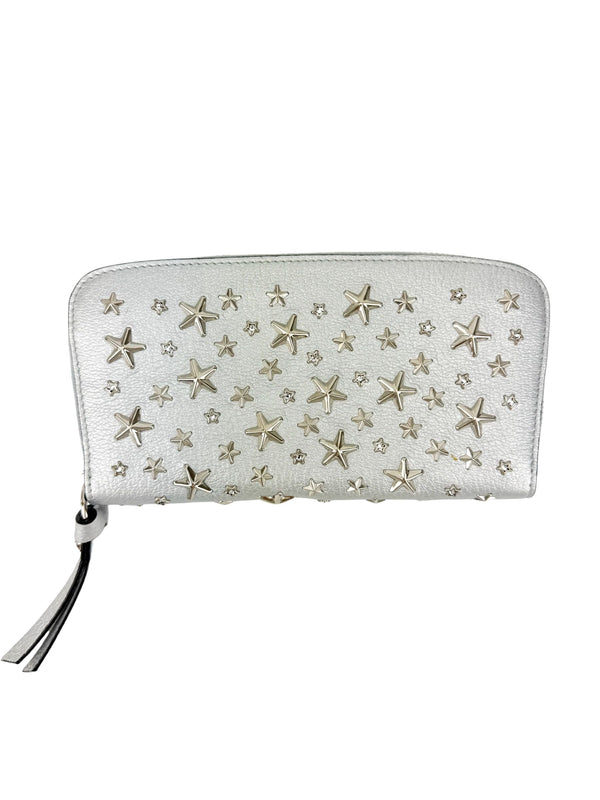 Jimmy Choo Silver Leather Studded Long Wallet