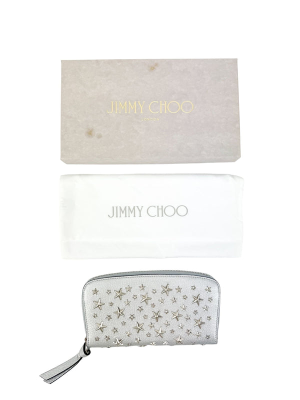 Jimmy Choo Silver Leather Studded Long Wallet