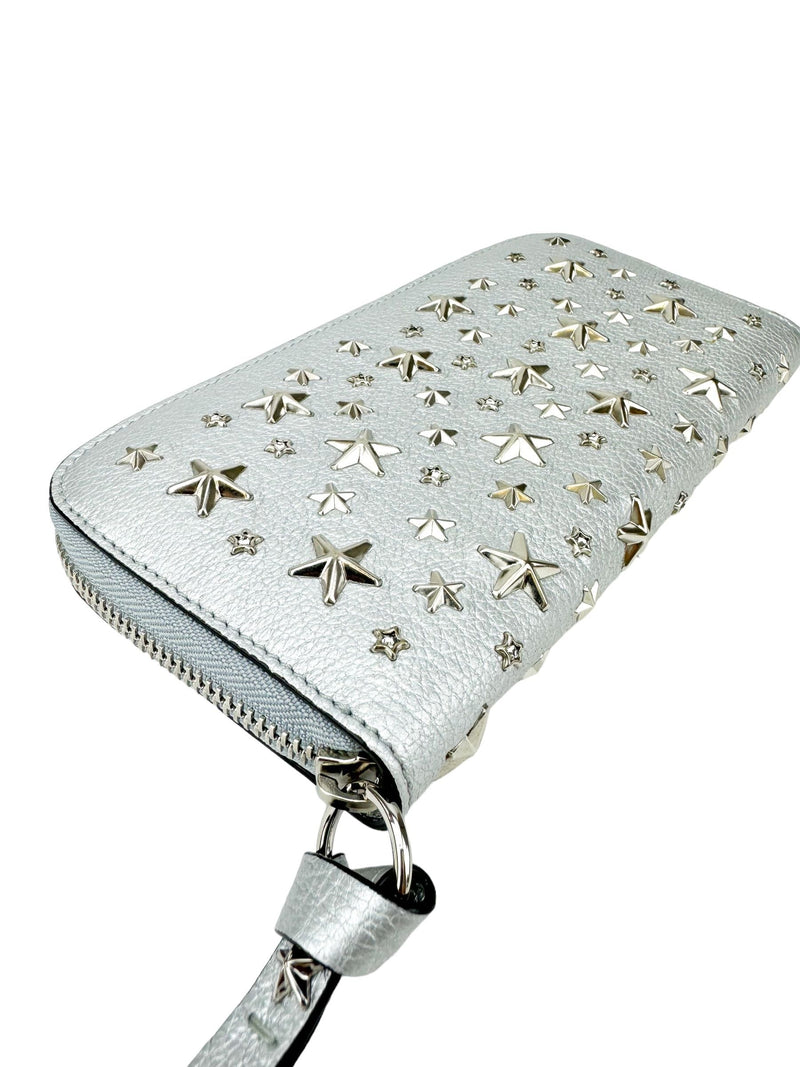 Jimmy Choo Silver Leather Studded Long Wallet