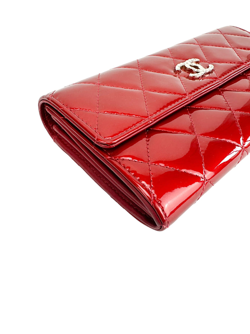 Chanel Red Patent Zip Around Wallet