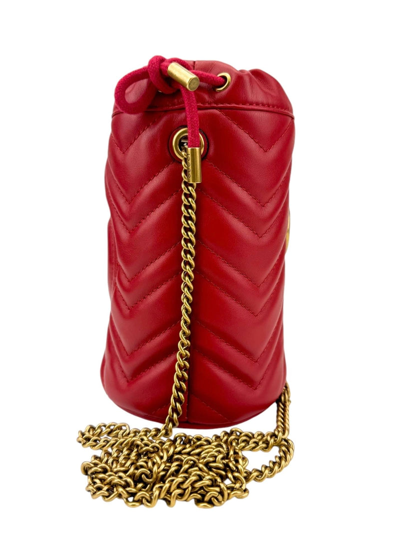 Gucci Red Leather Marmont Bucket Bag