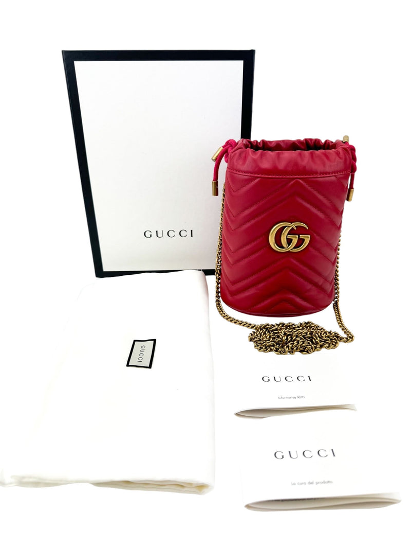 Gucci Red Leather Marmont Bucket Bag