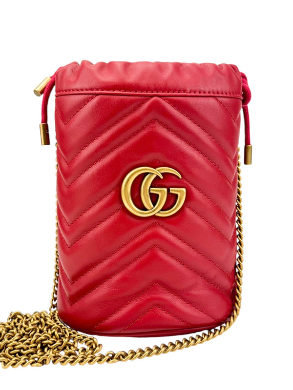 Gucci Red Leather Marmont Bucket Bag