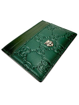 Gucci Monogram Green Leather Tiger Card Case