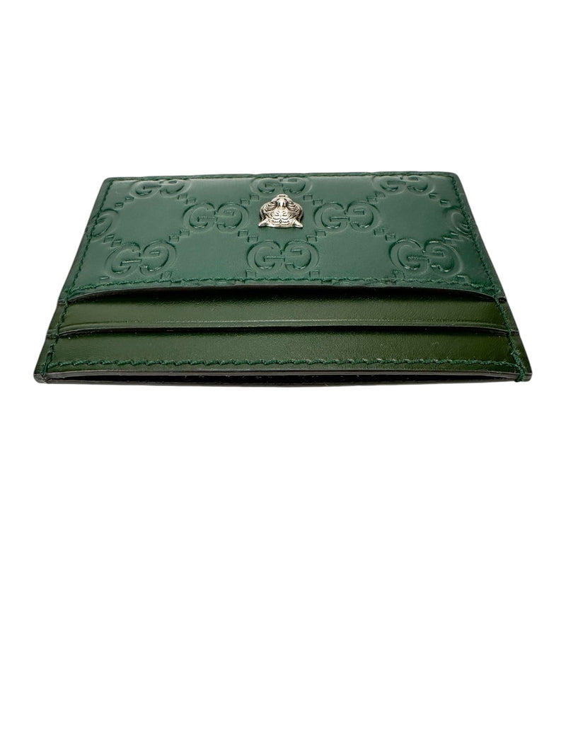 Gucci Monogram Green Leather Tiger Card Case