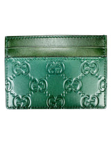 Gucci Monogram Green Leather Tiger Card Case