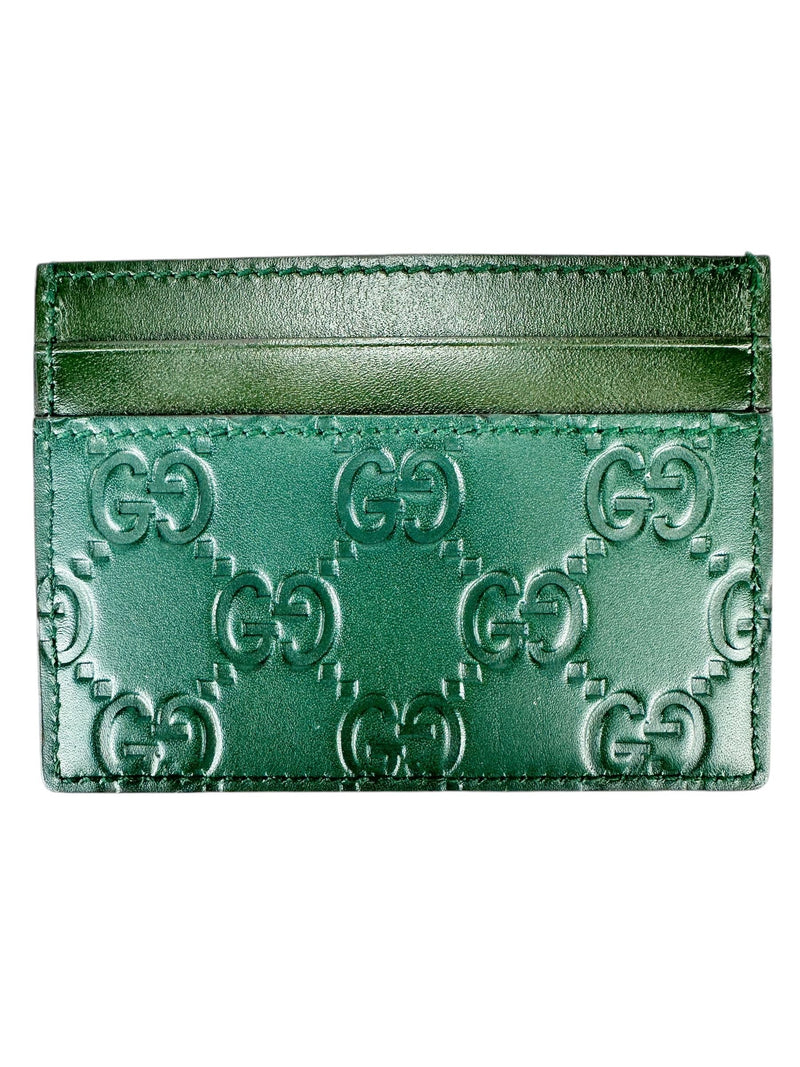 Gucci Monogram Green Leather Tiger Card Case