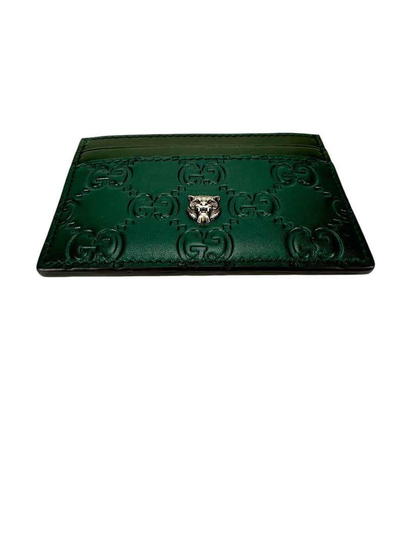 Gucci Monogram Green Leather Tiger Card Case