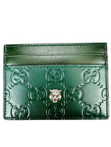 Gucci Monogram Green Leather Tiger Card Case