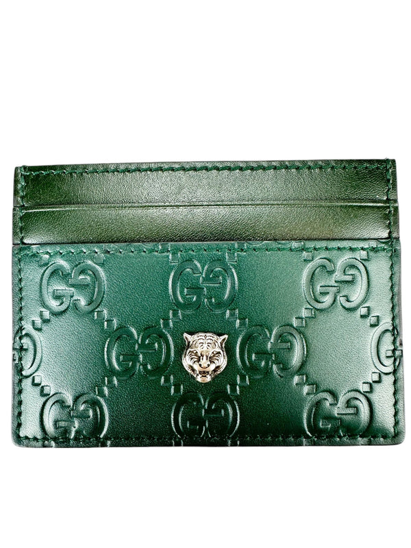 Gucci Monogram Green Leather Tiger Card Case