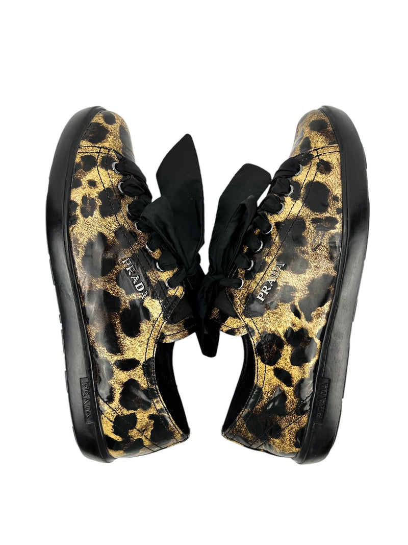 Prada Leopard Print Patent Sneakers Size 37.5