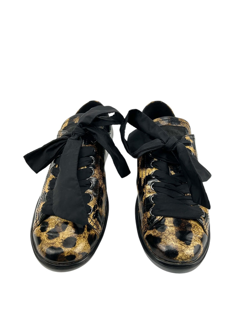 Prada Leopard Print Patent Sneakers Size 37.5