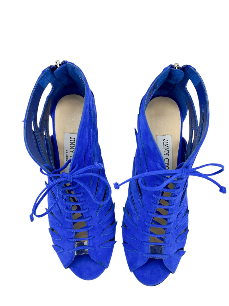 Jimmy Choo Blue Suede Lace Up Keena Heels Size 37