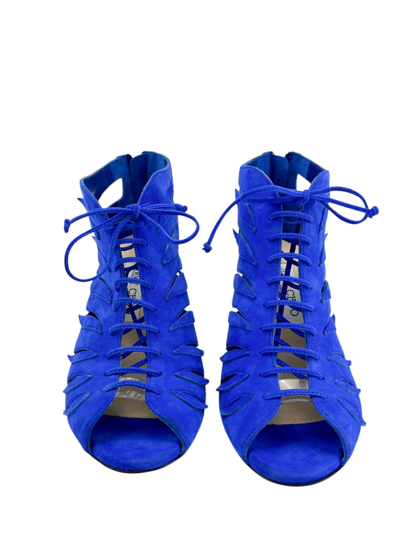 Jimmy Choo Blue Suede Lace Up Keena Heels Size 37