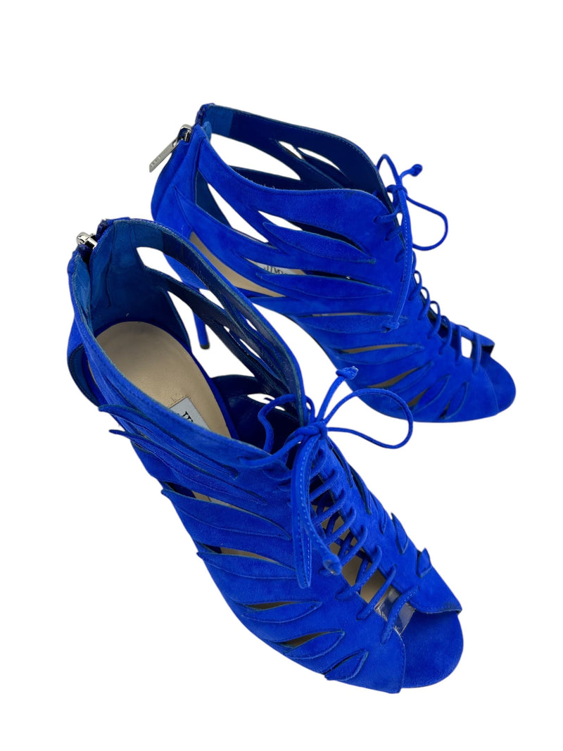 Jimmy Choo Blue Suede Lace Up Keena Heels Size 37