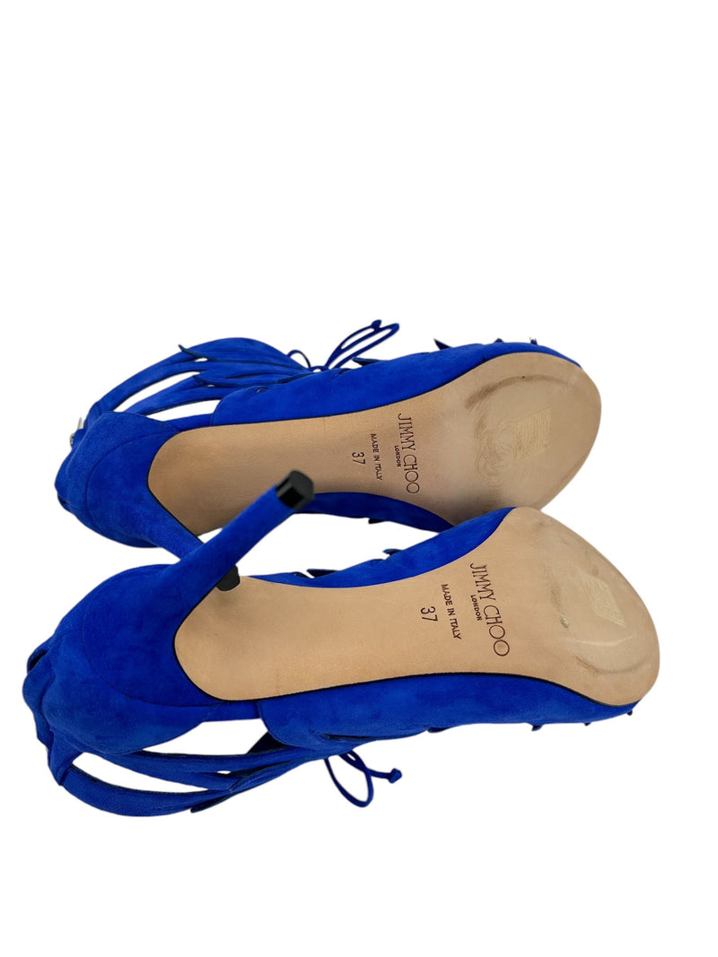 Jimmy Choo Blue Suede Lace Up Keena Heels Size 37