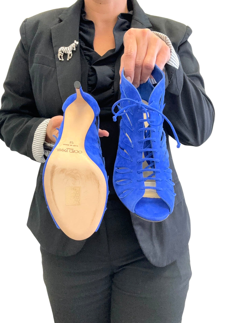 Jimmy Choo Blue Suede Lace Up Keena Heels Size 37