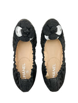 Chanel Gray Flannel Round Toe Camellia Ballerina Flats Size 38