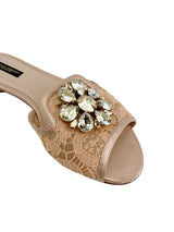 Dolce & Gabbana Rose Gold Lace with Brooch Slippers