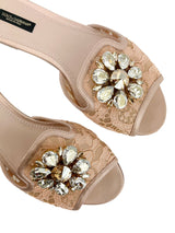 Dolce & Gabbana Rose Gold Lace with Brooch Slippers