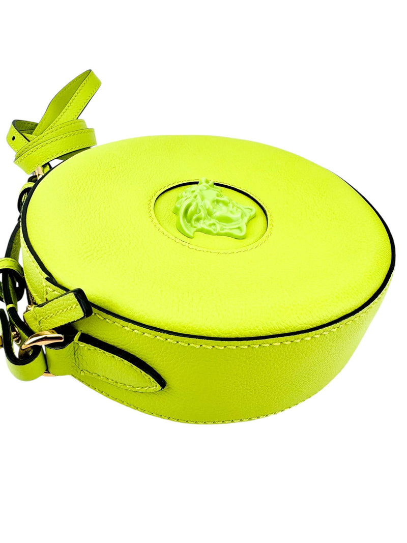 Versace Lime Green Leather Medusa Round Bag