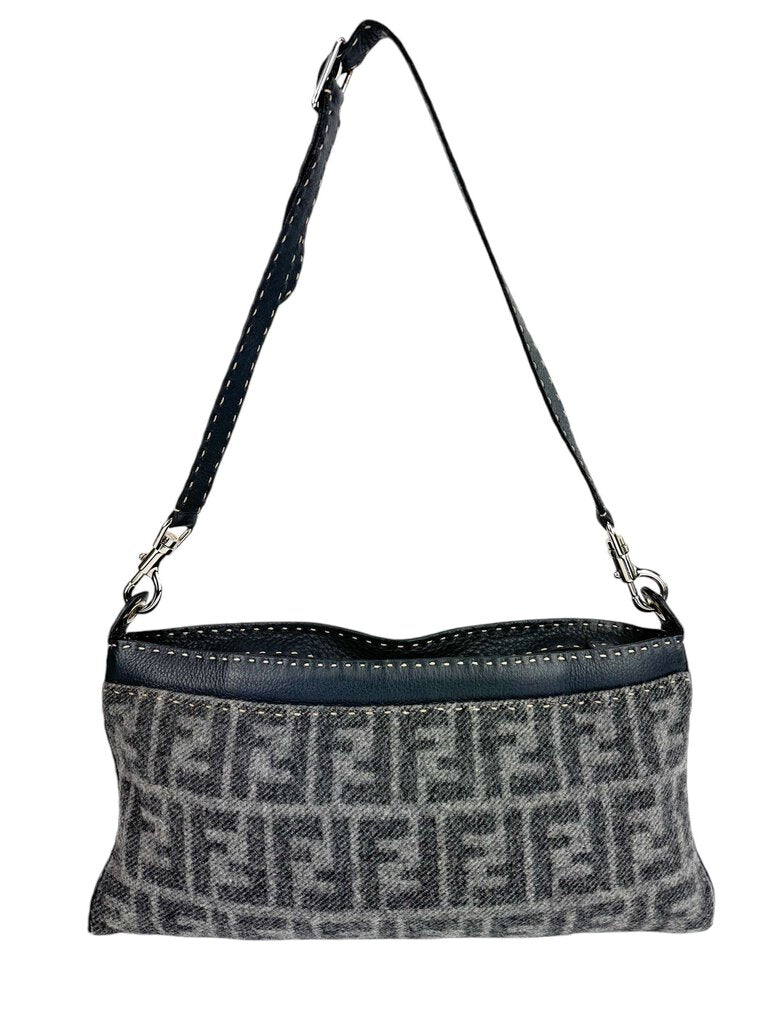 Fendi Gray Wool Sellaria Shoulder Bag