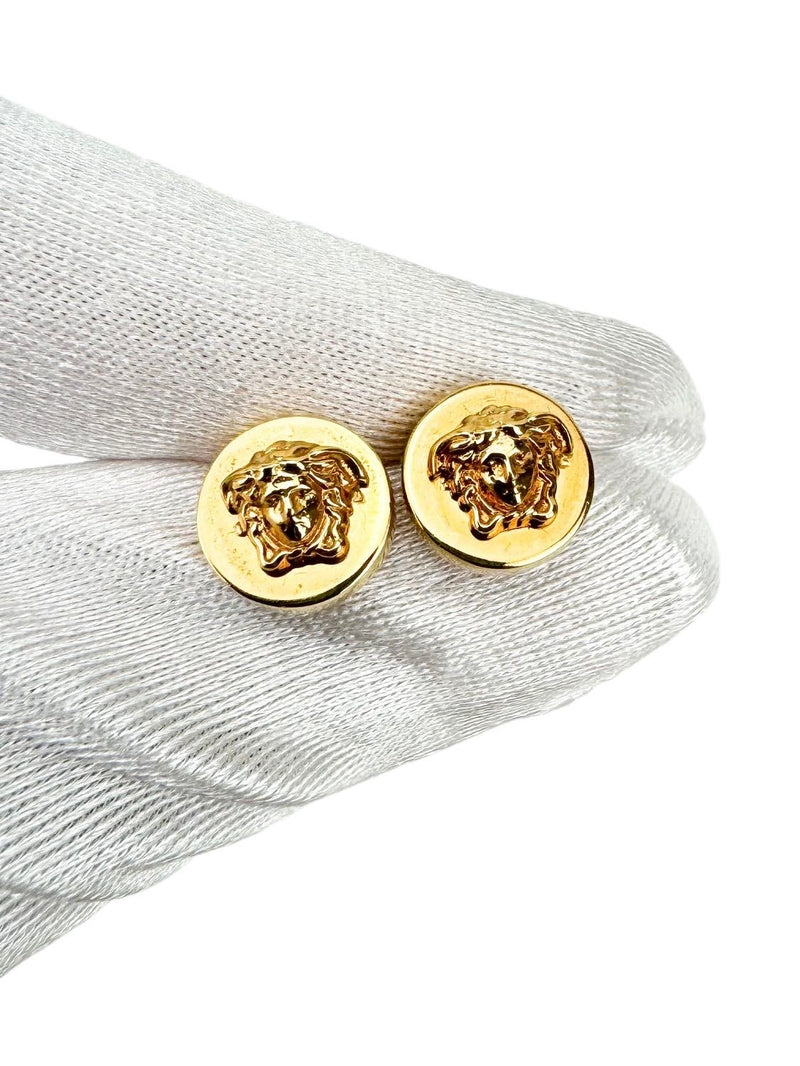 Versace Gold Tone Medusa Stud Earrings