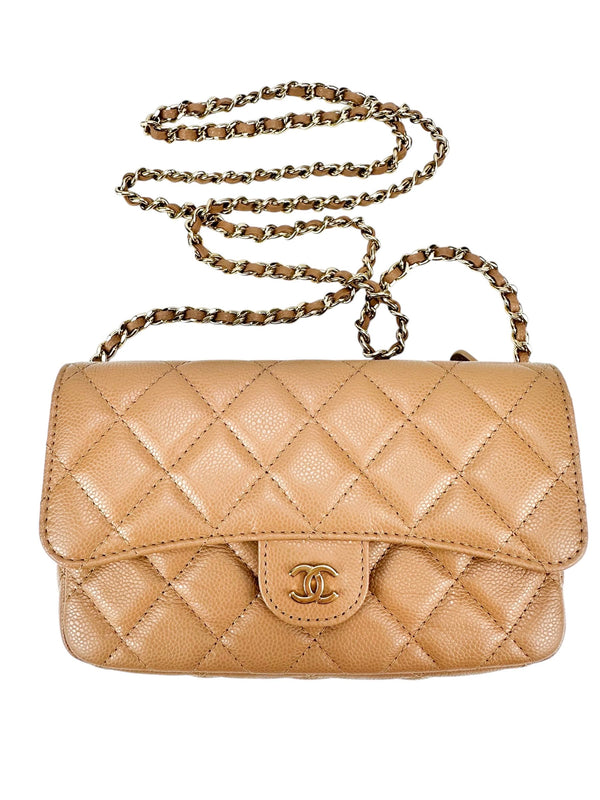 Chanel Caramel Matelasse Lambskin Quilted Phone Bag