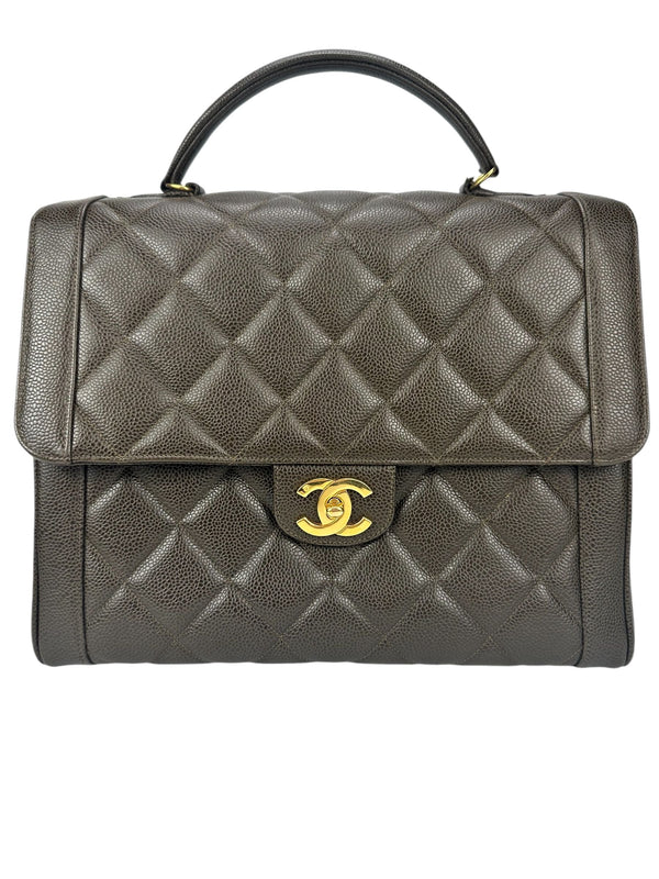 Chanel Brown Caviar Leather Kelly Top Handle Bag