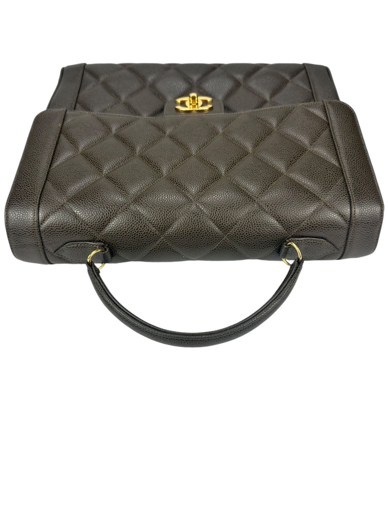 Chanel Brown Caviar Leather Kelly Top Handle Bag