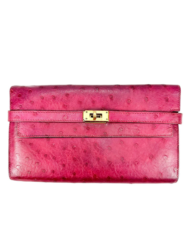 Hermes Magenta Ostrich Kelly Longue Wallet