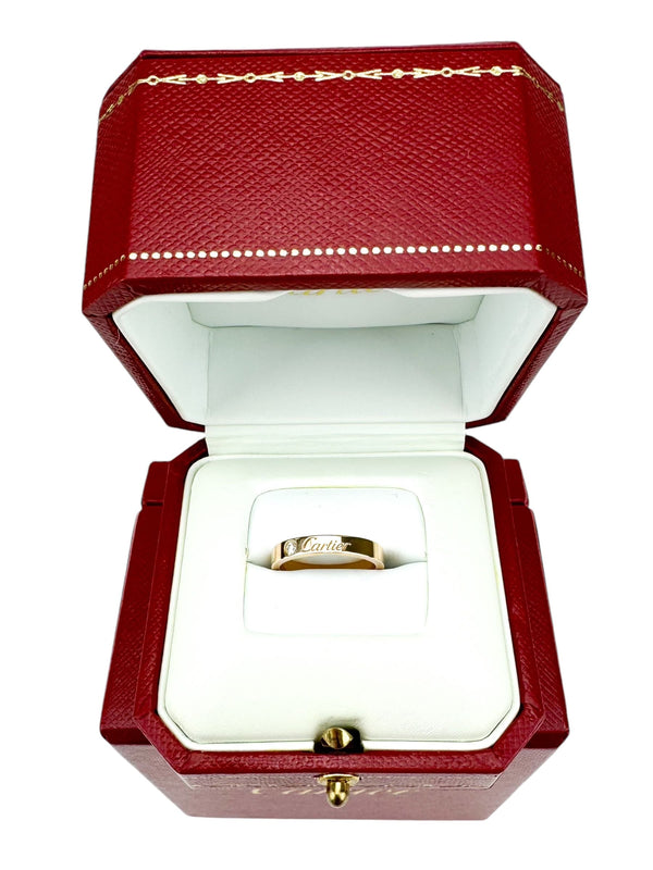 Cartier 18K Rose Gold Engraved Diamond Ring 5 1/8