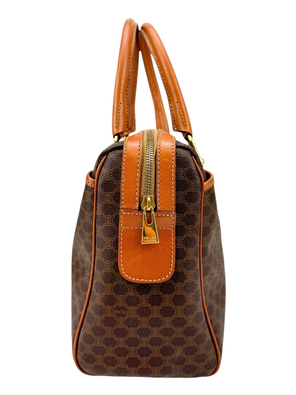 Celine Brown Macadam Leather Boston Handbag