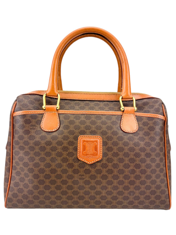 Celine Brown Macadam Leather Boston Handbag