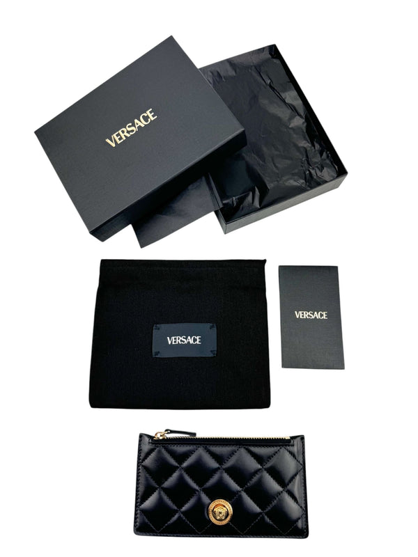 Versace Black Leather Quilted Medusa Card Case