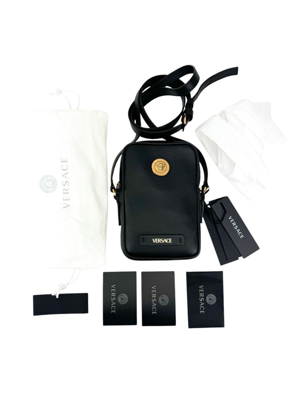 Versace Black Leather Medusa Crossbody