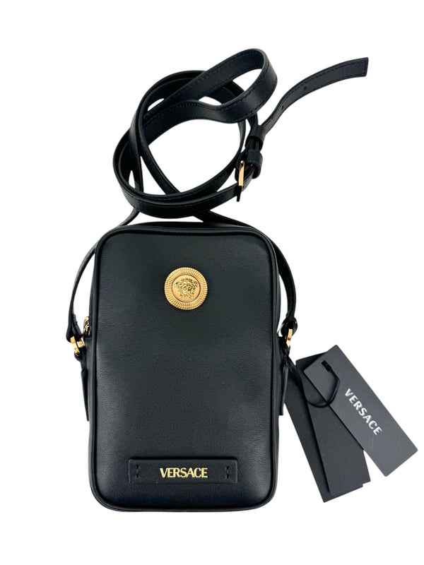 Versace Black Leather Medusa Crossbody