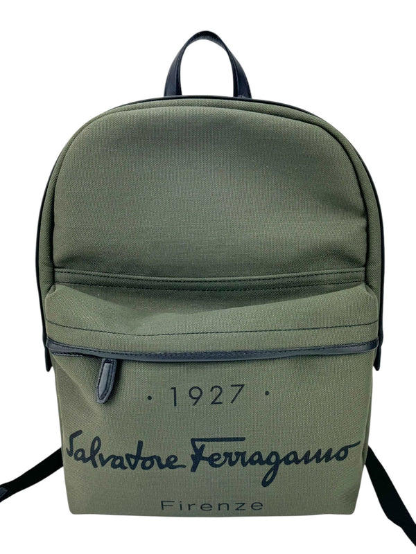 Ferragamo Green Khaki Canvas Backpack