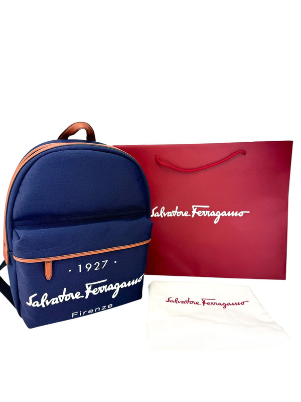 Ferragamo Navy Canvas Backpack