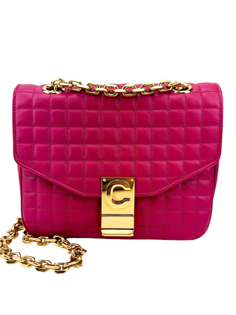 Celine Pink Quilted Leather C Shoulder Bag