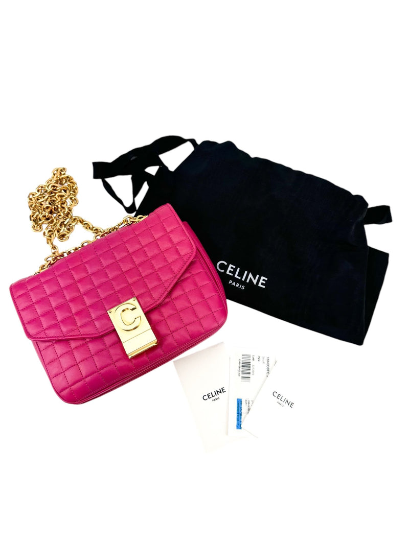 Celine Pink Quilted Leather C Shoulder Bag