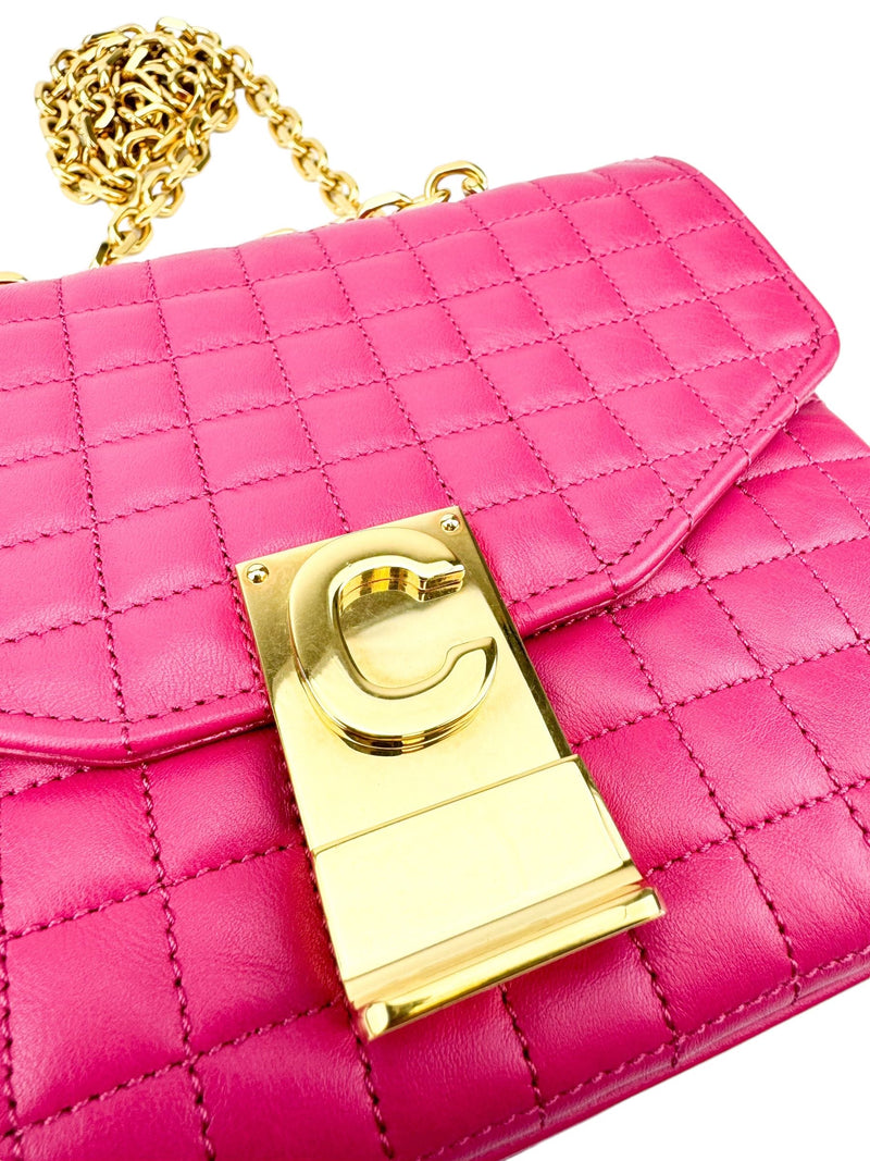 Celine Pink Quilted Leather C Shoulder Bag