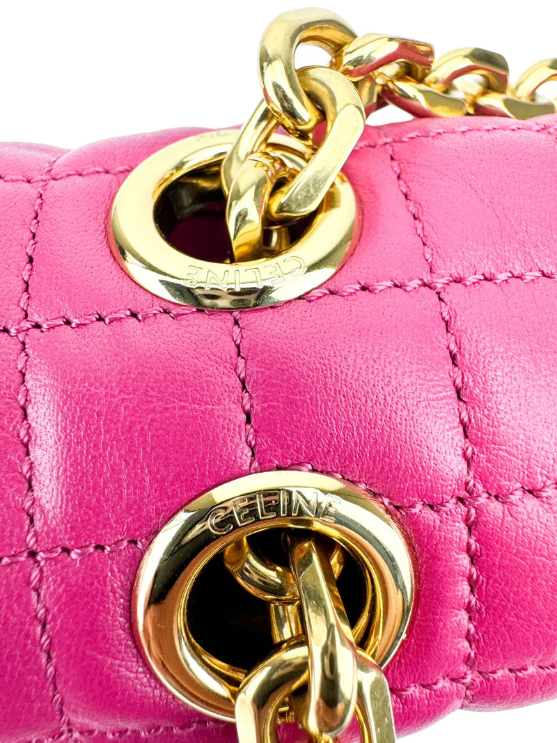 Celine Pink Quilted Leather C Shoulder Bag