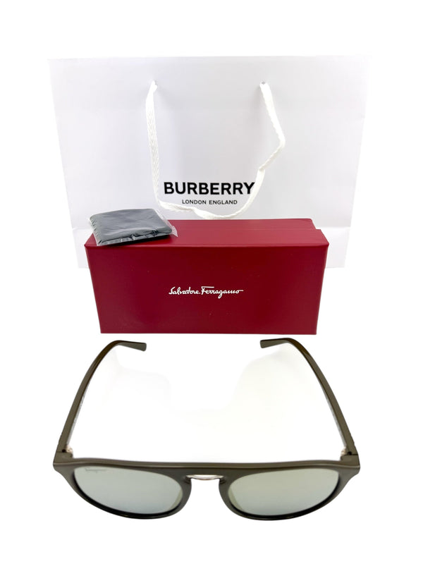 Ferragamo Gray Oval Frame Sunglasses