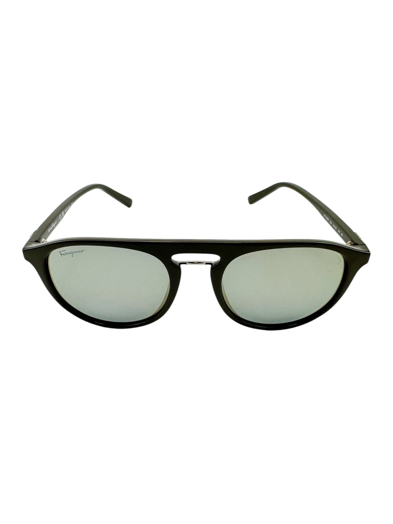 Ferragamo Gray Oval Frame Sunglasses