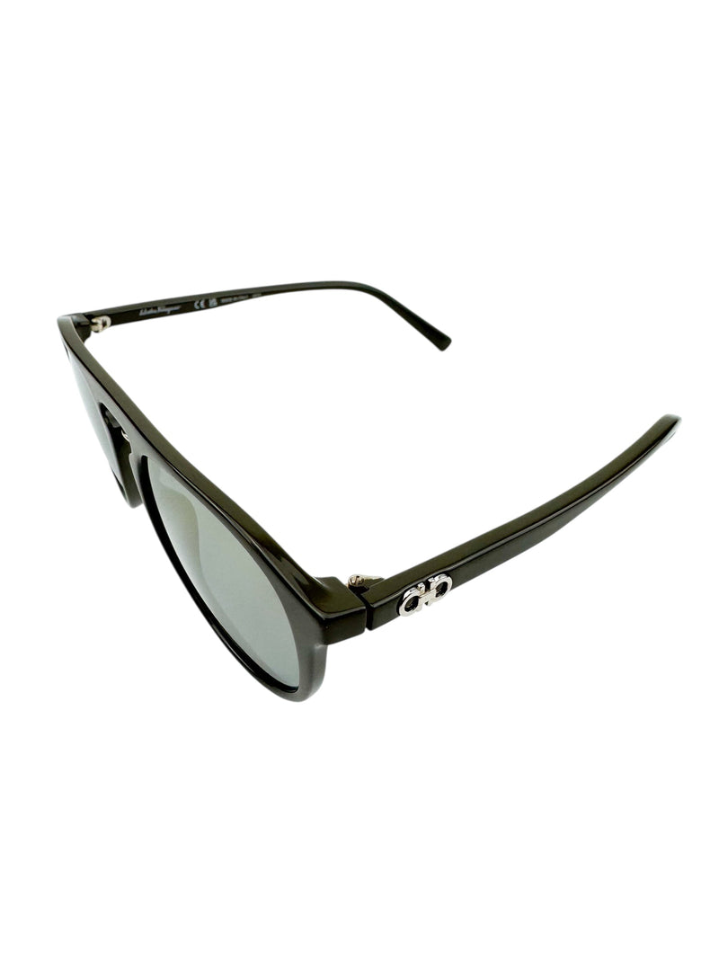 Ferragamo Gray Oval Frame Sunglasses