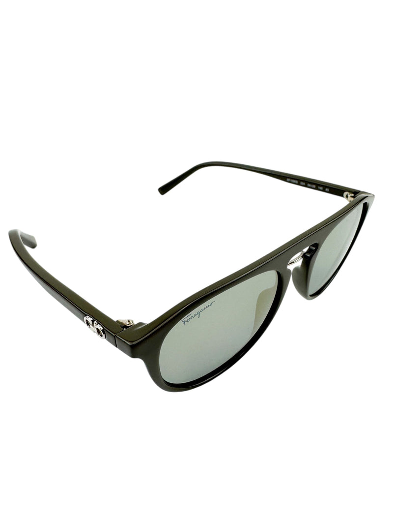 Ferragamo Gray Oval Frame Sunglasses