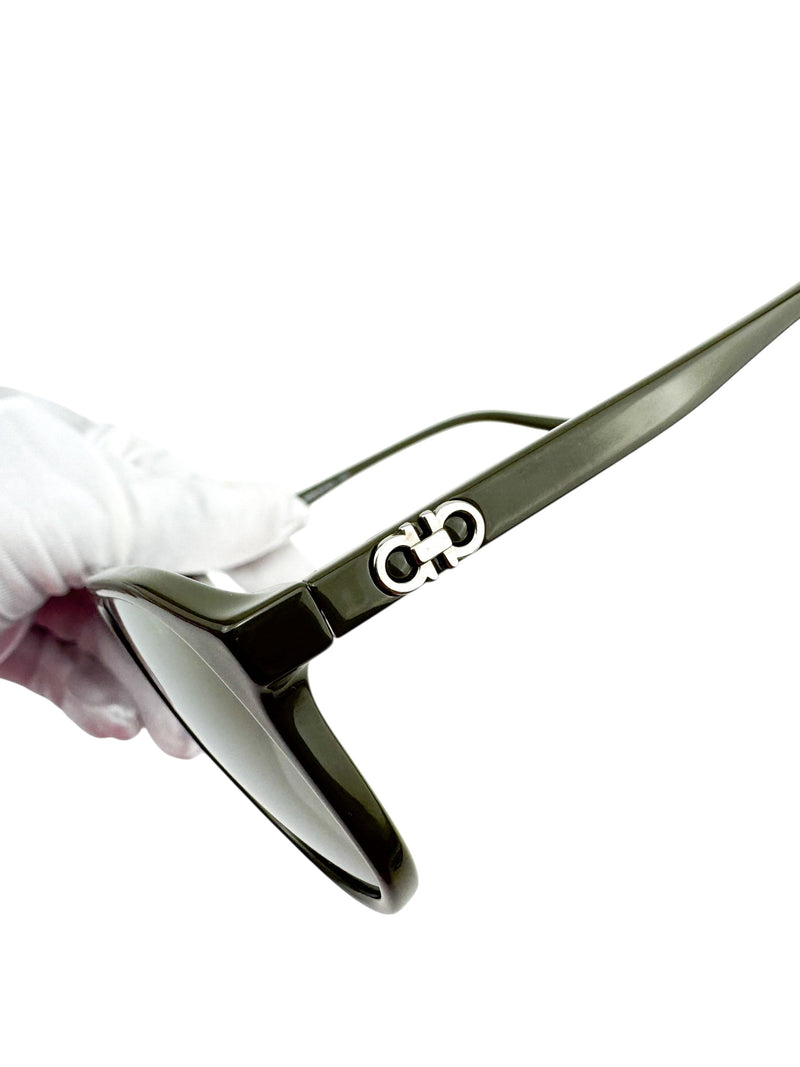 Ferragamo Gray Oval Frame Sunglasses
